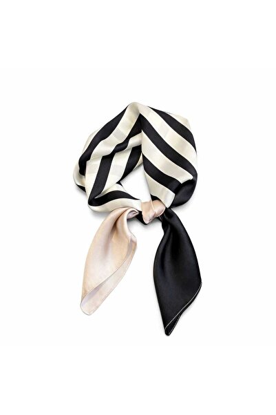 Lunaris Esarfa dama matase naturala 100% 65x65cm model geometric alb-negru-bej