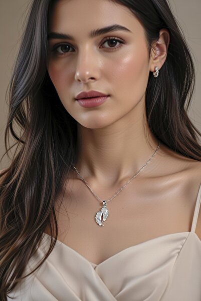 Jadem Gold 316L Steel Silver Color Zircon Stone Wing Model Women's Necklace