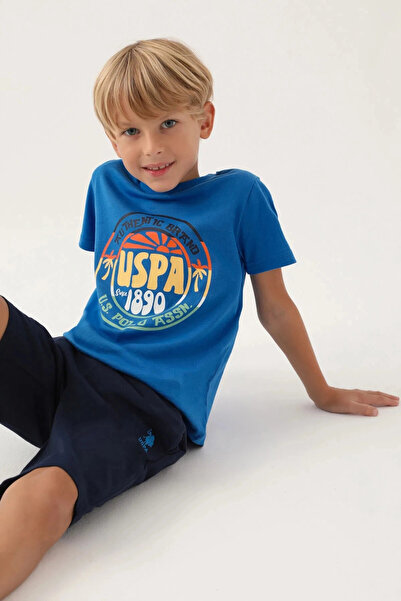 US Pollo Assn U.S. Polo 1741 Cotton Short Sleeve Men's Waiter Bermuda Suit-Blue