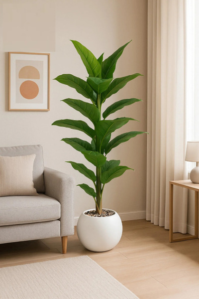 Goat-x شجرة موز صناعية بارتفاع 160 سم - نبات داخلي مزخرف مع وعاء أبيض