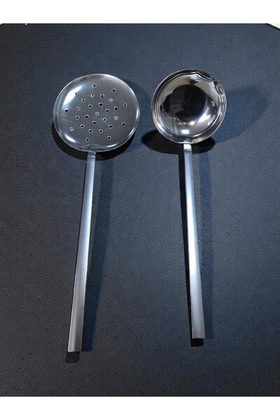 Umut 2 Parça Paslanmaz Çelik 30 Cm Kepçe Kevgir Seti Servis Takımı Servis Seti
