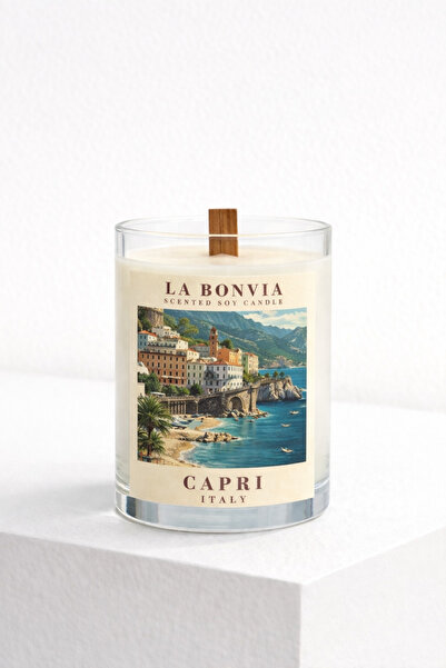 Capri Orange Blossom Portakal Kokulu %100 Doğal Soya Mumu Ahşap Fitilli Dekoratif Bardak Mum