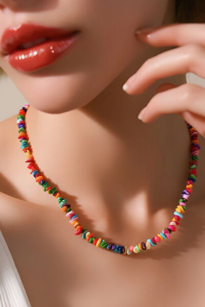 NBS Beautiful Naturel Stones Kadın Kolye Kaliteli Renkli Sedefli Doğal Taş