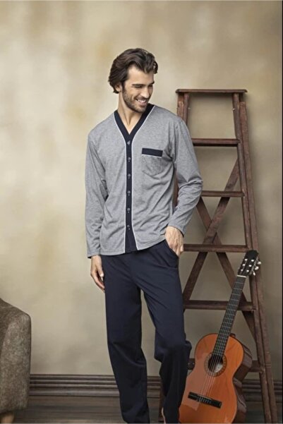 KLY ΑΝΔΡΙΚΟ ΣΕΤ ΠΙΤΖΑΜΑΣ ΜΕ ΚΟΥΜΠΙΑ ΜΠΡΟΣΤΑ - Σκούρο Μπλε