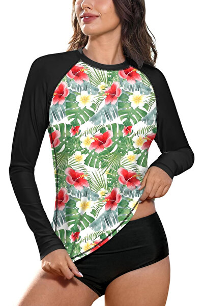 BesserBay Top de baie pentru femei, mânecă lungă, respirabil, protecție UV, f...