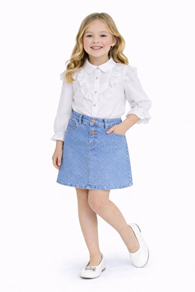 Nacar 23 Nisan 29 Ekim Gösteri Kıyafeti Kız Çocuk Fırfır Detaylı Beyaz Gömlek...