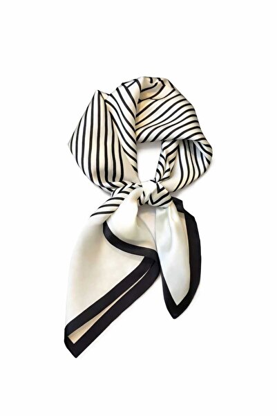 Lunaris Esarfa dama matase naturala 100% 65x65cm model geometric alb-negru