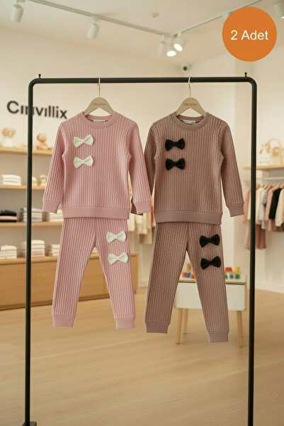 minitrends Set de 2 piese pentru fete, din bumbac, cu detaliu fundă, pentru p...