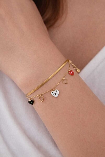 rycollections الذهب الفولاذي الأول سوار نسائي ملون بسلسلة مزدوجة بتفاصيل على ...