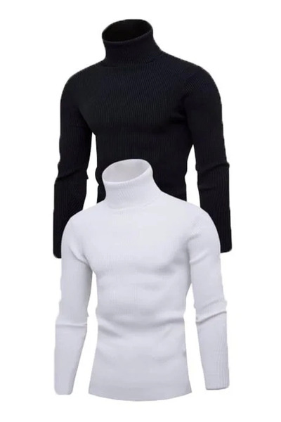 Erkek 2 Adet Kaşkorse Boğazlı Full Likralı Fitilli Slimfit Body