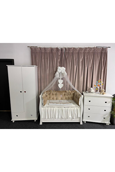 PeppiBambini Lenjerie de patut personalizata 7 piese ROYAL Catifea Beige -