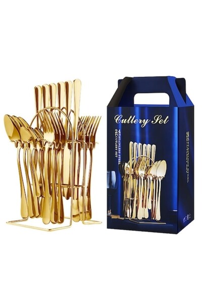 stuffix Complete Stainless Steel Cutlery Set with Holder – 25 Pieces, Elegant...