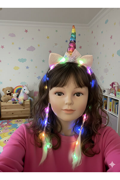 gülümse gel Kız Çocuk Kuromi Taç Unicorn Tek Boynuzlu At Parlak Simli Işıklı ...