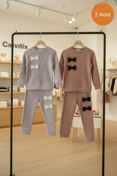 minitrends Set de 2 piese pentru fete, din bumbac, cu detaliu fundă, pentru p...