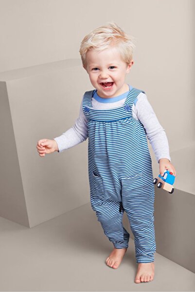 Tchibo رومبير مخطط بدون أكمام للبنات الصغيرات، أزرق وأبيض