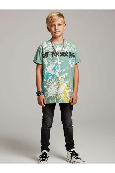 Zekids Tricou imprimat cu croiala larga din bumbac pentru baieti