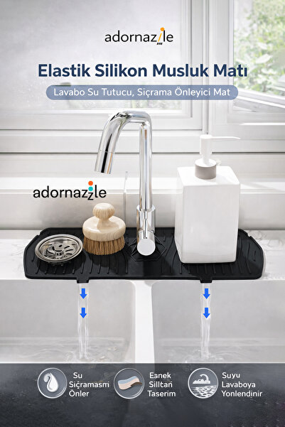 adornazzle Elastik Silikon Musluk Matı, Lavabo Su Tutucu, Sıçrama Önleyici Ma...
