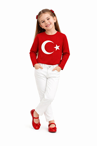 difa kids Erkek Ve Kız Çocuk Ay Yıldız Türk Bayrağı Baskılı Uzun Kollu Tshirt...