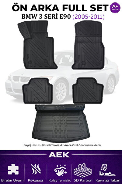 AEK Modern BMW 3 SERİSİ E90 5D KARBON PASPAS TAKIMI +3D PVC BAGAJ HAVUZU SET