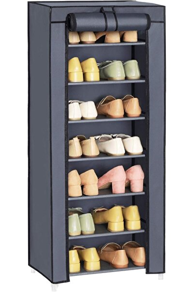 DZGN HOME Ayakkabılık Tek Bölmeli Çok Amaçlı Bez Dolap Gardırop Gri