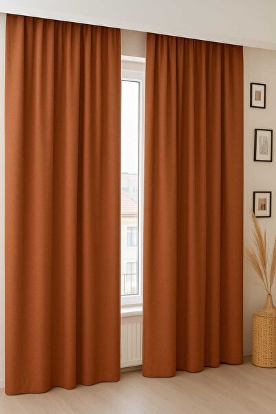 MRC Tekstil Kiremit Rengi Termal Blackout Işık Geçirmez Karartma Saten Perde–...
