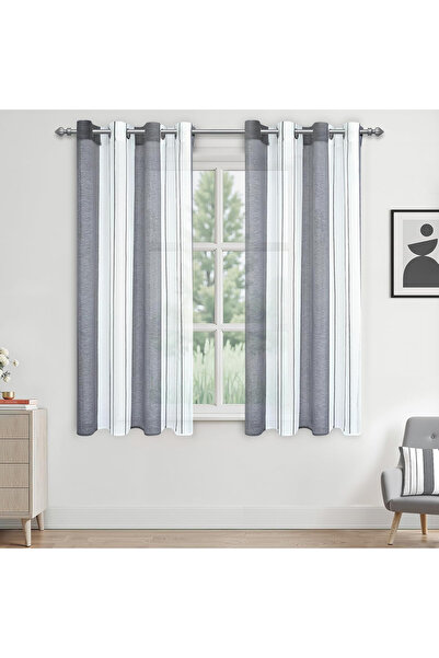 MRTREES Semi-transparent lace curtains Grey H122x140L cm set of 2 pieces