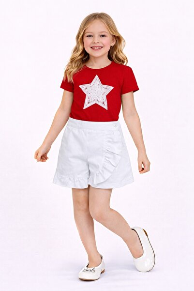 Nacar 23 Nisan 29 Ekim Gösteri Kıyafeti Kız Çocuk Yıldız Baskılı Tişört & Fır...