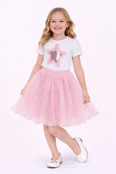 Nacar 23 Nisan 29 Ekim Gösteri Kıyafeti Kız Çocuk Payet Yıldız Baskılı Tişört...