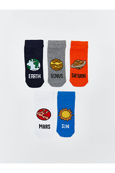 LC Waikiki Rmz Gi̇yi̇m Farkiyla Embroidered Boys' Booties Socks 5-Pack