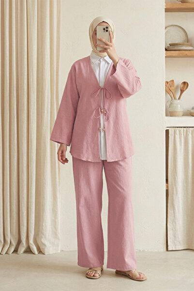 MODAQU Lace-Up Kimono Pants Set Powder