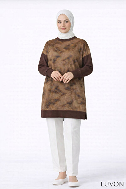 LUVON zarafet güvenle başlar Brown Silk Cupra Slit Mercerized Women's Knitwea...