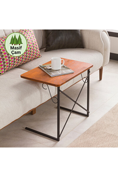 furnirem C Şekilli Geniş Yan Sehpa – Metal Ayaklı, Modern ve Fonksiyonel Tasa...