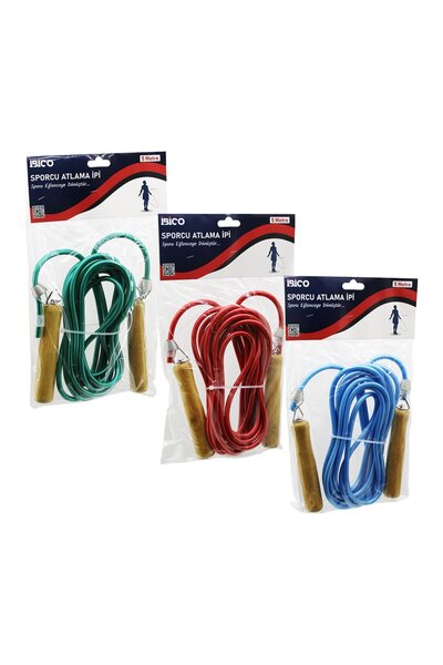 Go İthalat حبل قفز من البولي فينيل كلوريد بمقبض خشبي ملون 5 متر (5224)