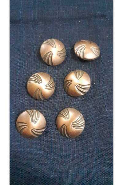 ILCARE Antique Copper Plated Brushed Metal Button 36 Size 24 mm 6 Pieces