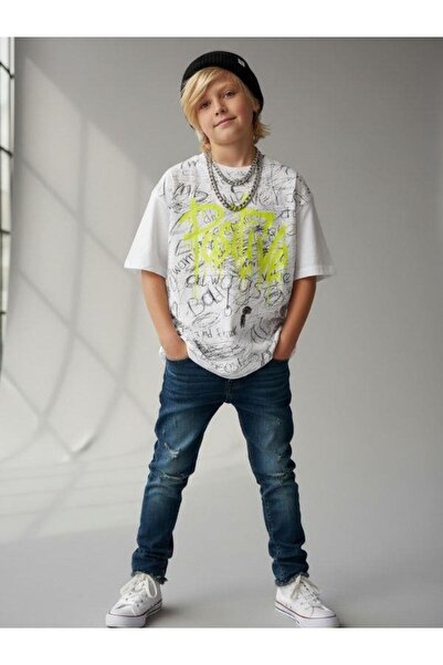 Zekids Tricou oversize cu imprimeu text pentru băieți