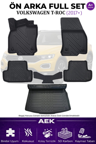AEK Modern VOLKSWAGEN T-ROC 2018+ 5D KARBON PASPAS TAKIMI +3D PVC ÜST BAGAJ H...