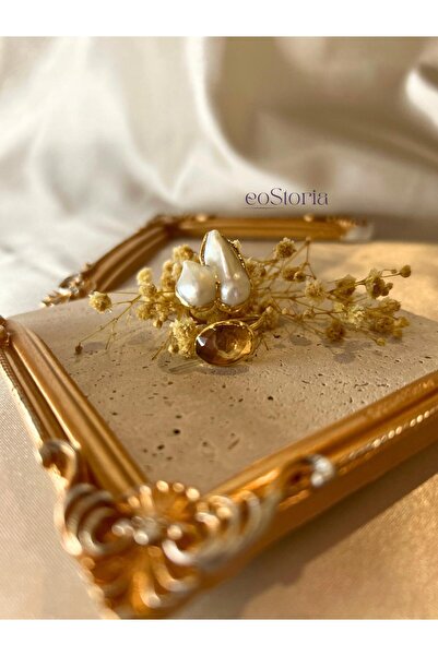 eoStoria İnci ve Limon Kuvars Taşlı Sun Pearly Yüzük