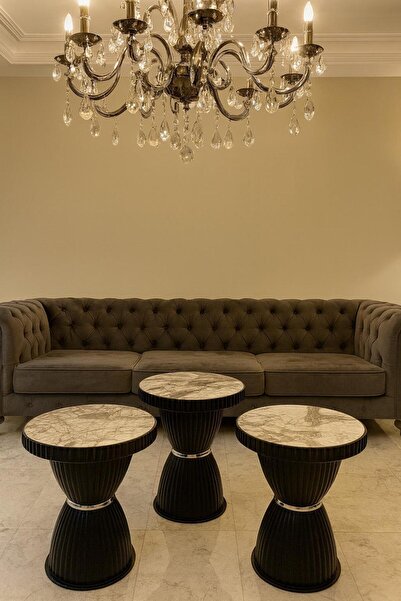 RaddanCore 3'lü Plastik Sehpa Seti - Modern Mantar Tasarım Yan Sehpa Takımı