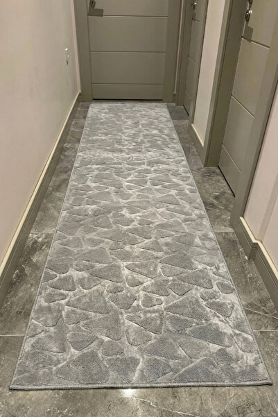 VOPTEKS Taş Desen Gri Yolluk Peluş Halı Kaymaz Taban Makinede Yıkanabilir Gri...