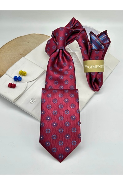Gutiero Κλασική γραβάτα με κόκκινο σχέδιο με μαντήλι