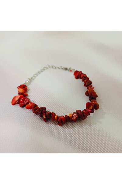 Butik Red Natural Stone Coral Broken Cut Bracelet Valentine's Day Gift