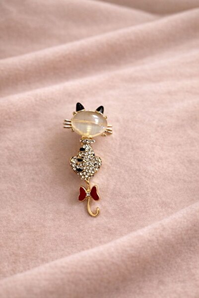 Ascera Kedi Figürlü Taşlı Broş – Şık Tasarım