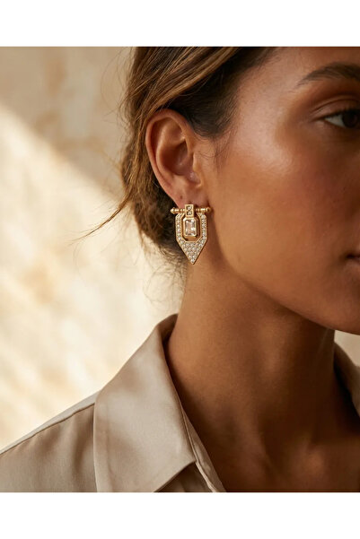 Dorvina أقراط نسائية من الفولاذ 316L مقاومة للصدأ بلون ذهبي وحجر الزركون من س...