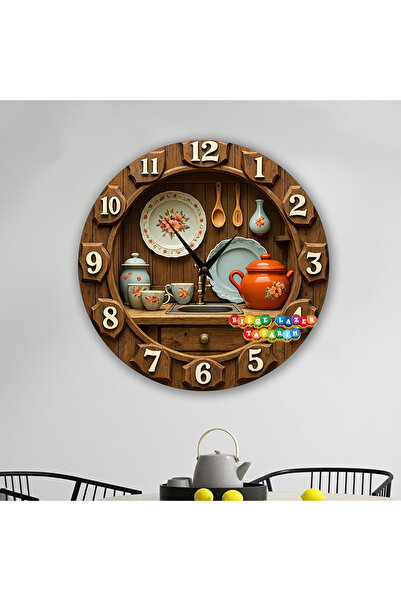 Bilge Lazer Bilge Ahşap RETRO TASARIM Dekoratif duvar Saati 2 D görünümlü ( k...