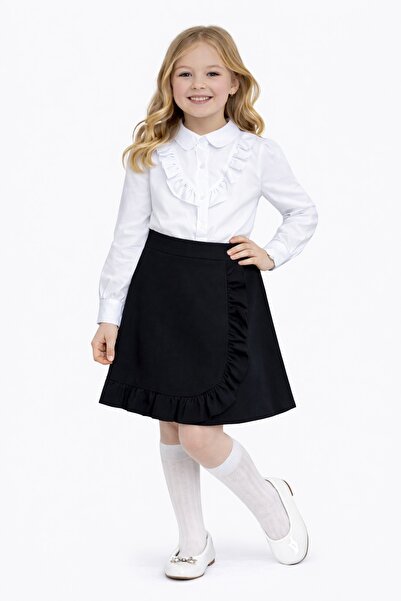 Nacar 23 Nisan 29 Ekim Gösteri Kıyafeti Kız Çocuk Fırfır Detaylı Beyaz Gömlek...