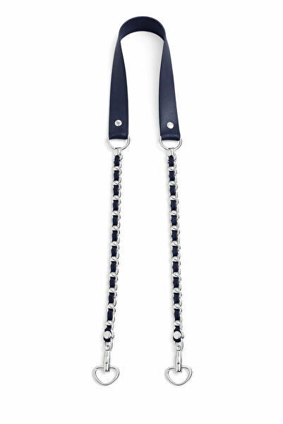 Nildenhobim Navy Blue Faux Leather Bag Strap with Silver Color Chain 115 cm C...
