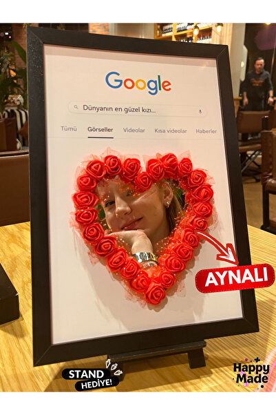 Happy Made Dünyanın En Güzel Kızı Tablosu Aynalı Güllü Çiçekli Stand Hediyeli...