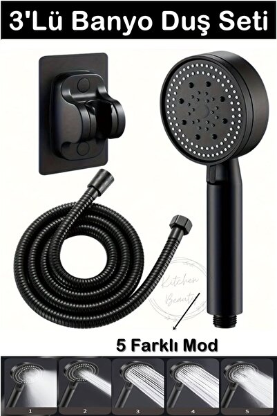 3pcs Shower Head Set Turbo Fan 5 Functions Water Saving Shower Head,Hose and Articulation Shower Set