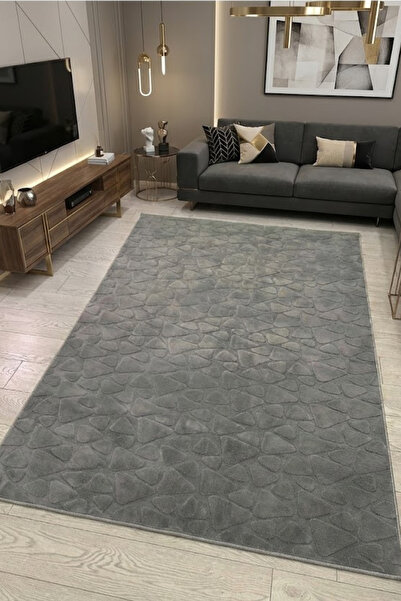 VOPTEKS Taş Desen Gri Peluş Halı Kaymaz Taban Makinede Yıkanabilir Gri Peluş ...
