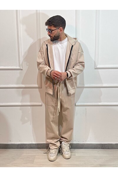 Urban Collection Men's cream-colored polyester tracksuit